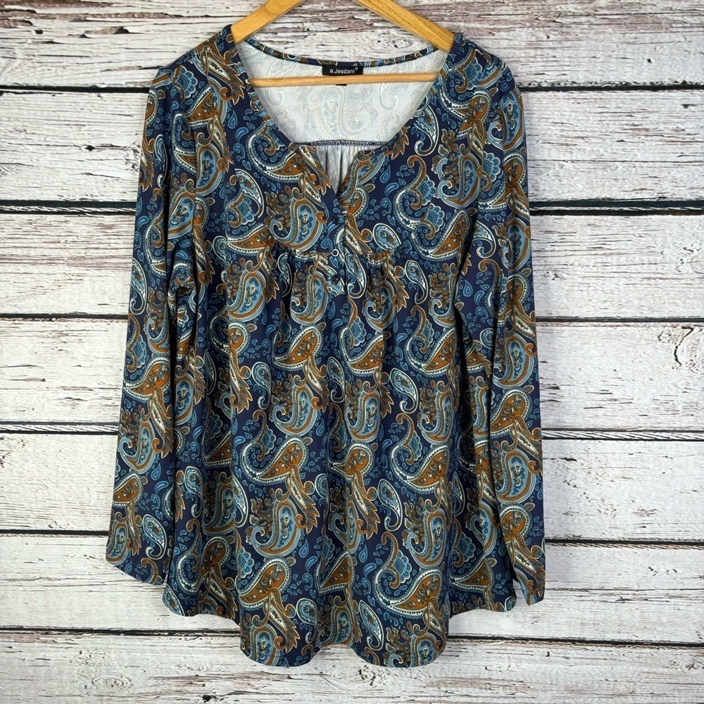 Plus Size 2X Women’s Blouse from Amazon a.Jesdani Henley Neckline‎ Paisley Print